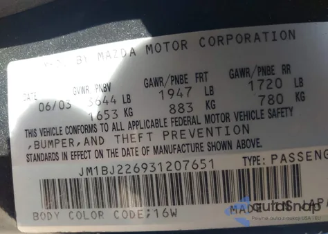 2003 Mazda Protege Dx/Es/Lx из США, поврежденный, VIN JM1BJ226931207651